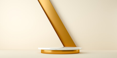 Poster - 3d render, abstract and modern minimalist background with white marble and gold. Empty platform
