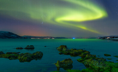 Wall Mural - aurora borealis or northern lights in the sky over tromso, norway