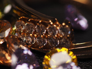 Close up Shoot of gold ring with beautiful sparkling diamond beads