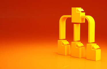 Aufkleber - Yellow Folder tree icon isolated on orange background. Computer network file folder organization structure flowchart. Minimalism concept. 3d illustration 3D render.