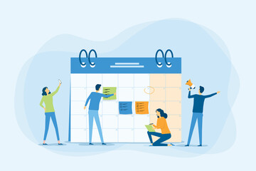 Poster - Business planning concept and Business people team working with digital online calendar. Flat vector illustration design