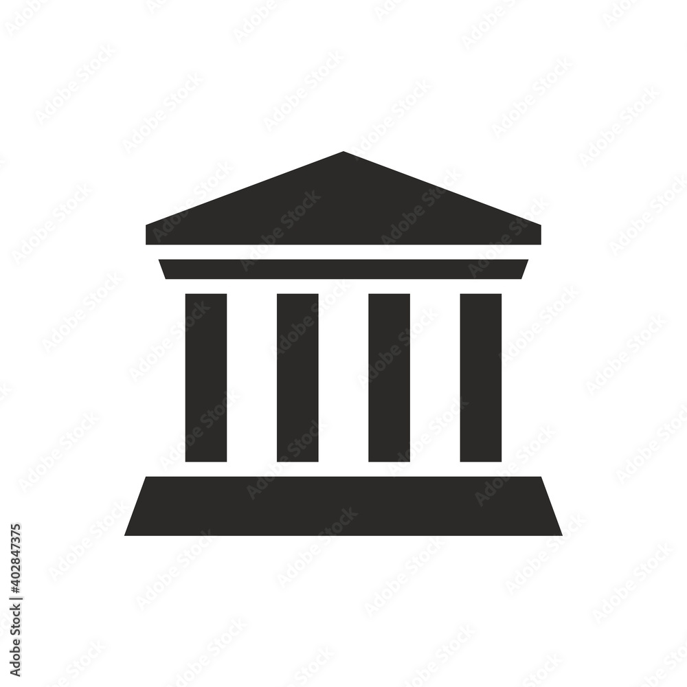 Building icon. Building with iconic columns. Historic building. Vector icon isolated on white background. - obrazy, fototapety, plakaty 