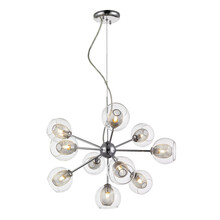 10 Light Sputnik Sphere Chandelier Isolated On White. Modern Light Fixture. Clear Crystals Glass & Chrome Metal Hanging Lights. Dimmable Pendant Sconce Lighting Lamp. Cutting Edge Ceiling Light