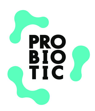 Wall Mural -  - Simple probiotics logo of molecule icon for health. Food and drink contains probiotic package design label and microbiology medicine. Vector illustration.