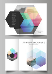 Wall Mural - vector layouts of covers design templates with colorful hexagons, geometric shapes, tech background 