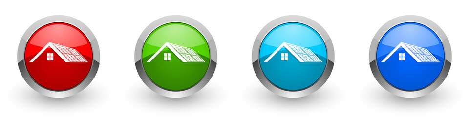Poster - Solar panels on roof of a house, clean energy, power silver metallic glossy icons, set of modern design buttons for web, internet and mobile applications in four colors options