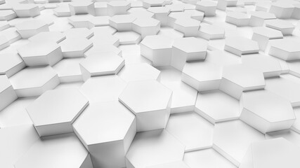 Fototapete - Abstract hexagonal background. 3d render of white hexagons