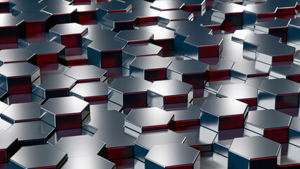 Fototapete - Abstract hexagonal background. 3d render of dark shiny hexagons