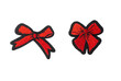 Red bow-tie embroidered badges isolated on white background