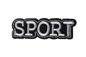 sport lettering embroidered patch isolated on white background