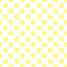 Seamless Hand Drawn Watercolor Floral Pattern With Yellow Daisies Flowers On White Background. Print For Fabric Wallpaper Wrapping Gift Paper Girls Clothing
