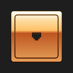 Poster - Gold Ethernet socket sign. Network port - cable socket icon isolated on black background. LAN port icon. Local area connector icon. Long shadow style. Vector.