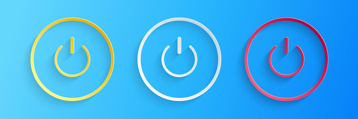 Poster - Paper cut Power button icon isolated on blue background. Start sign. Paper art style. Vector.