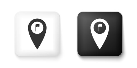 Fototapete - Black and white Map pointer with golf flag icon isolated on white background. Location marker symbol. Square button. Vector.