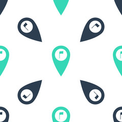 Fototapete - Green Map pointer with golf flag icon isolated seamless pattern on white background. Location marker symbol. Vector.