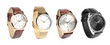 Collage of stylish watches on white background. Banner design