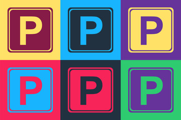 Poster - Pop art Parking sign icon isolated on color background. Street road sign. Vector.