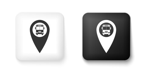 Fototapete - Black and white Map pointer with bus icon isolated on white background. Square button. Vector.