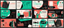 Business Meeting Presentation Slides Templates From Infographic Elements And Vector Illustration. Can Be Used For Presentation Teamwork, Brochure, Marketing, Annual Report, Banner, Booklet.