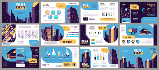Fototapete - Real estate presentation slides templates from infographic elements and vector illustration. Can be used for presentation real estate agency, brochure, marketing, annual report, banner, booklet.