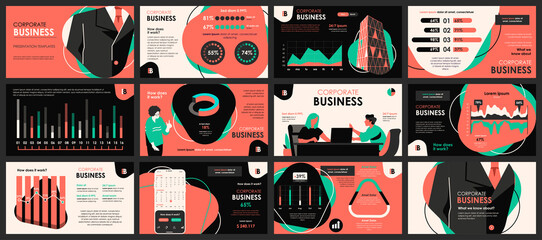Aufkleber - Business meeting presentation slides templates from infographic elements and vector illustration. Can be used for presentation teamwork, brochure, marketing, annual report, banner, booklet.