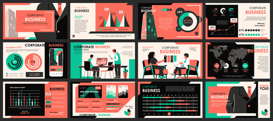 Aufkleber - Business meeting presentation slides templates from infographic elements and vector illustration. Can be used for presentation teamwork, brochure, marketing, annual report, banner, booklet.
