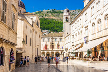DUBROVNIK, CROATIA, AUGUST 13 2019: People Walking In The Ancient Historic Center