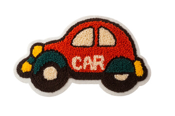 red car fuzzy patch isolated on white background