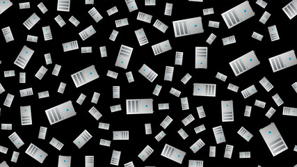 Poster - Endless seamless pattern of beautiful digital virtual virtual modern new IT system units of computers on a black background. illustration