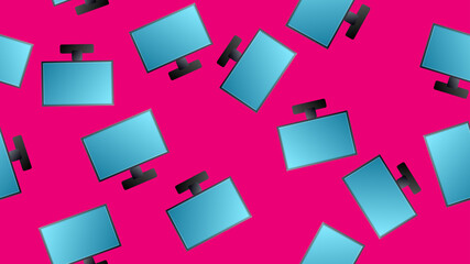 Poster - Endless seamless pattern of beautiful digital virtual virtual modern new flat IT LCD monitors on a red background. illustration