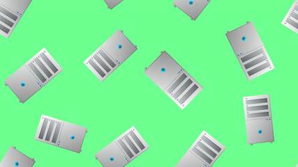 Poster - Endless seamless pattern of beautiful digital virtual modern new IT system blocks of computers on a green background. illustration