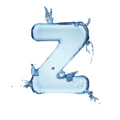 Wall Mural - Letter Z water splash alphabet isolated on white. 3D rendering illustration.