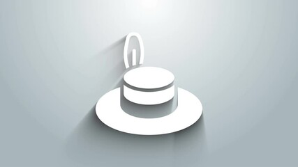 Poster - White Man hat with ribbon icon isolated on grey background. 4K Video motion graphic animation