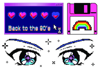 Poster - Old user interface windows, retro message box with buttons. Vaporwave and retrowave style elements.