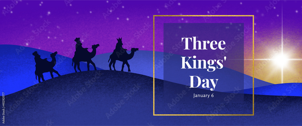 Three Kings’ Day - trzej królowie na wielbłądach, 6 stycznia, epifania, grafika - obrazy, fototapety, plakaty 