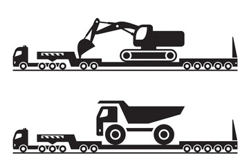 Wall Mural - Heavy duty tractor transports excavator and dump truck – vector illustration