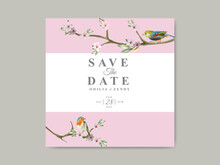 Hand Drawn Floral And Bird Wedding Invitation Card Template