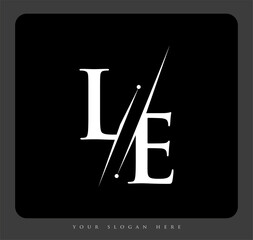 initial logo letter le for company name black and white color and slash design. vector logotype for 