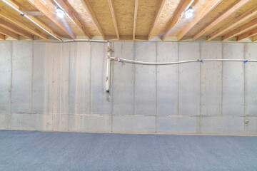 Cold storage room interior of house with insulated wall and ceiling lights