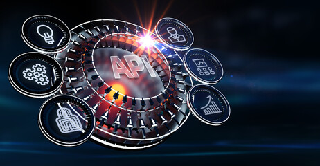 API - Application Programming Interface. Software development tool. Business, modern technology, internet and networking concept.