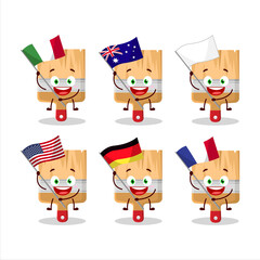 Poster - Wooden paint brushes cartoon character bring the flags of various countries