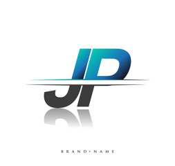 JP initial logo company name colored black and blue, Simple and Modern Logo Design.