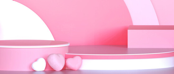 Poster - Abstract Mockup Platform Podium Valentine love pink and Concept With Heart on Pink wall background for product.banner - 3d rendering