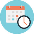 Calendar with clock. Vector concept of timing, deadline, schedule and  appointment 