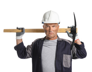 Wall Mural - Miner man on white background