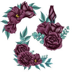 Wall Mural - Extravagant stylish purple flower arrangements, purple flower borders, floral elements, wedding decor