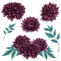 Wall Mural - Extravagant purple dahlia flowers and bouquet, greenery, wedding florals, stylish wedding flower elements