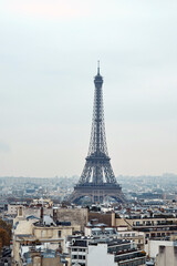 Panoramic view of Paris from Arc de Triomphe, center of Paris.