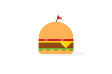 Wall Mural - Flat style hamburger with flag illustration design template isolated in white, suitable for restaurant logo etc