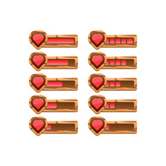 Wall Mural - set of wooden game ui health life progress bar from low to full for gui asset elements vector illust